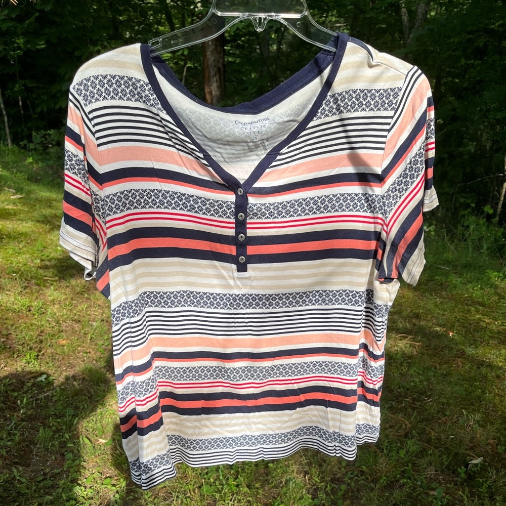 Croft & Barrow perfect tee 2X orange and blue stripe